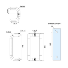 Cargar imagen en el visor de la galería, Jaladera Oxxo C20 1 1/4 T304 35cm SKU: 2246